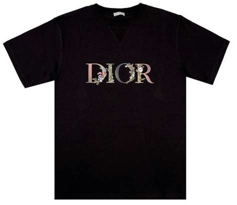 dior flowers embroidered t-shirt black|Dior Flowers Embroidered T.